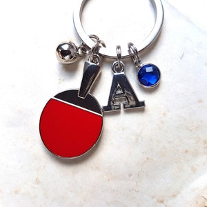 Personalized Table Tennis Keychain with racket and ping pong ball, stainless steel, Sport outdoor gift, Men Keyring, Monogram letter ABC