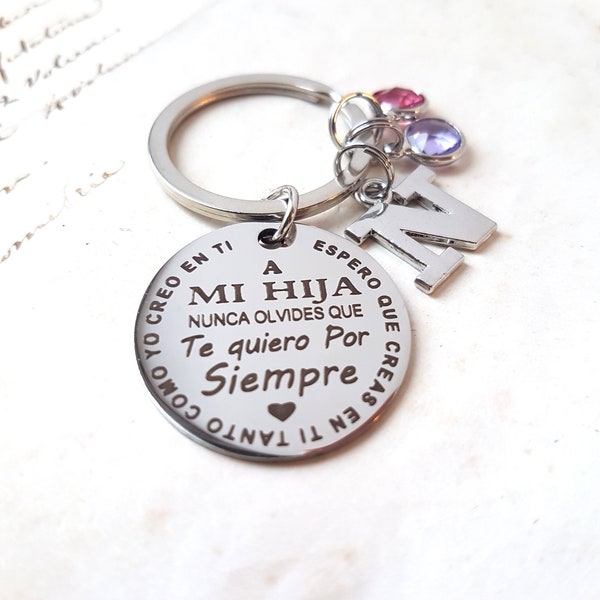 a mi hija nunca olvides que te quiero por siempre Porte-clés, cadeau pour fille, porte-clés d'anniversaire initial personnalisé Espagne filles présentes