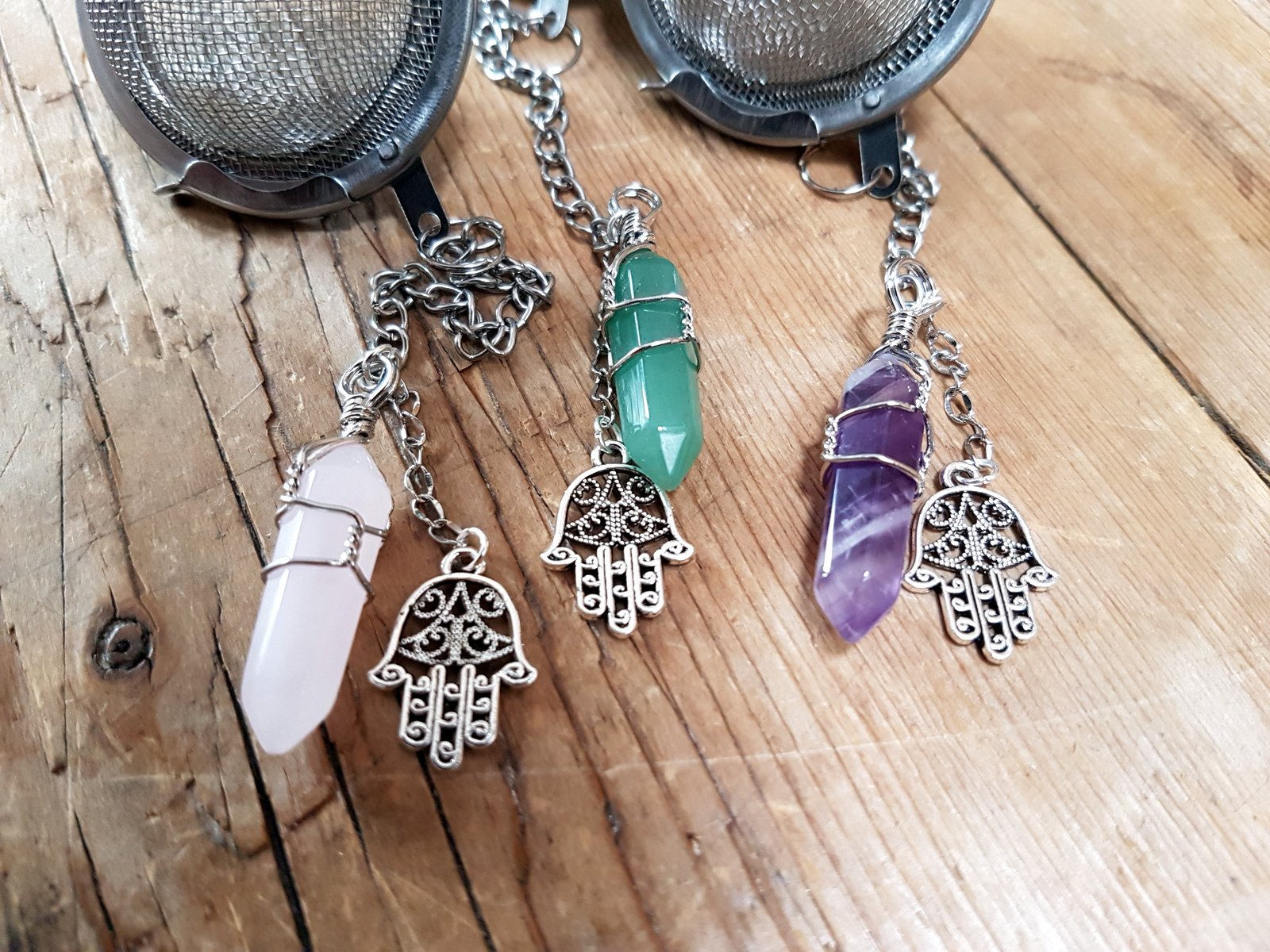 Infuseur de Thé Rose Quartz Silver Chain Real Natural Gem Stone Pendentif Crystal Gems Ball Strainer