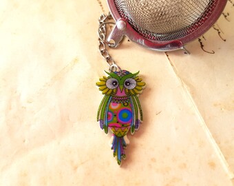 Owl bird Tea Infuser Ball, for loose leaf tea, Mesh Tea Strainer, high tea lover, gift for her, unique present, nature multicolor boho charm