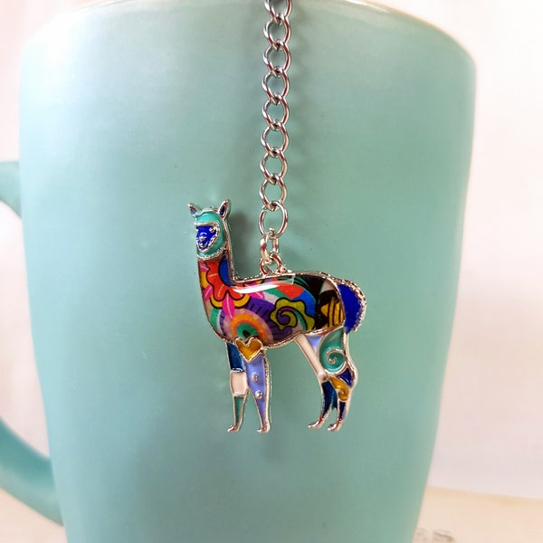 Tea Infuser with Alpaca Llama charm, silver colored enameled pendant, tea Strainer, Tea Maker, Tea Ball, Tea Steeper, original fun present