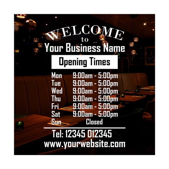 Shop Window Personalised Opening Hours Times Customised Sign Vinyl Sticker 1