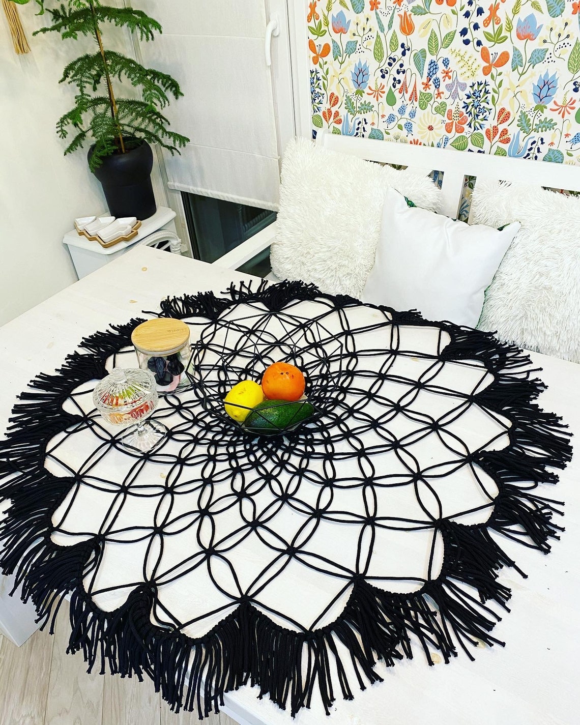 Round Macrame Table Cloth Wedding Table Runner Cotton Boho Etsy