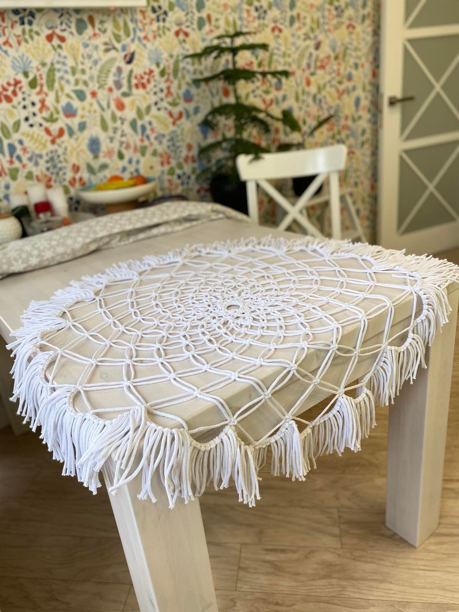 Round Macrame Table Cloth Wedding Table Runner Cotton Boho Etsy
