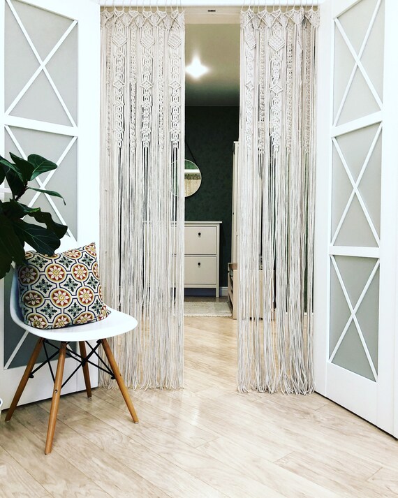 Large Macrame Door Curtains Of 2 Or 1 Panels Macrame Window Etsy