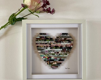 Recycled Paper Art, 3D Heart Picture, First Anniversary gift, Birthday gift, Heart wall art, Paper heart