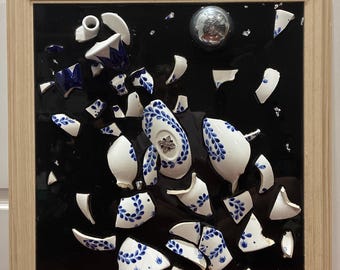 Clase Azul Reposado Tequila smashed liquor Bottle Art Frame Wall Decor 27” x 23.5”