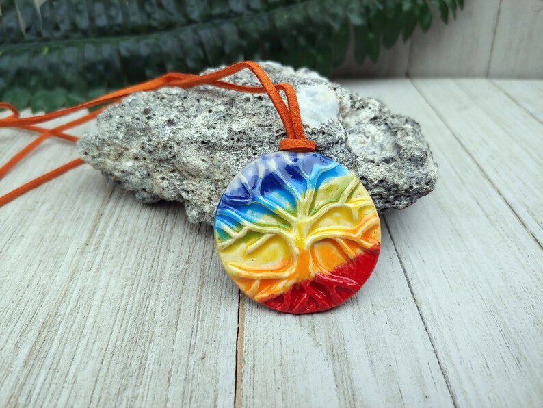 Rainbow Diffuser Necklace Rainbow Tree of Life Necklace Essential Oil Diffuser LGBT Lesbian Bisexual Pansexual Aromatherapy Jewelry