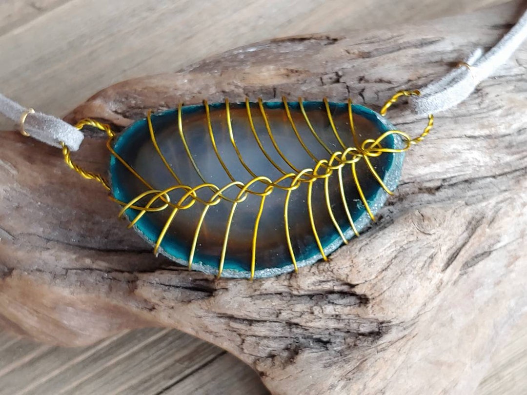 Wire Wrapped Agate Necklace. Unisex Stone Necklace. Green Etsy Norway