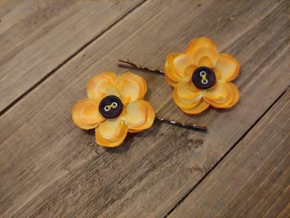 Mustard Yellow Flower Bobby Pins Earthy Hair Pins Nature Etsy