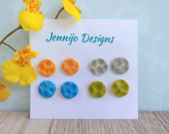 Porcelain stud earrings. Set of 4 Handmade ceramic stud earrings. Minimalist stud earrings.  Small porcelain earrings. Free shipping USA.