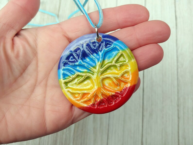 Rainbow Diffuser Necklace Rainbow Tree of Life Necklace Essential Oil Diffuser LGBT Lesbian Bisexual Pansexual Aromatherapy Jewelry