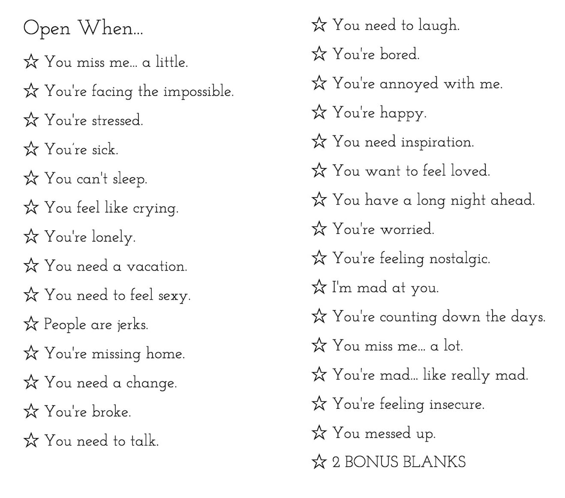 Open When Letters Template