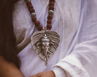 Indian Jewelery, German Silver,ethnic , traditional, Handmade,Rudraksh temple jewellery, Lord Ganesha necklace
