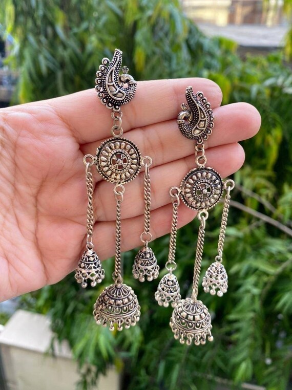 Buy Kashmiri Silver Jhumki Earrings with Freshwater Pearls Online at  Jaypore.com