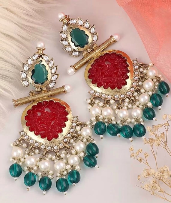 Red and green earrings deals