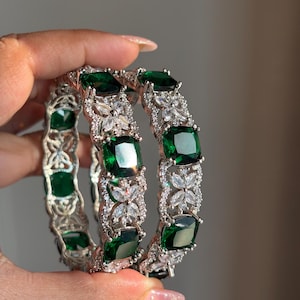AMARA Emerald green American diamond bangle set AD bangle set,zircon bangles,bridal,indian bangles,pakistani bangles wedding jewelery