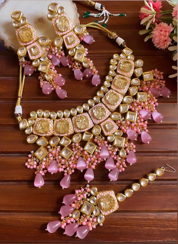Peach kundan jewellery deals