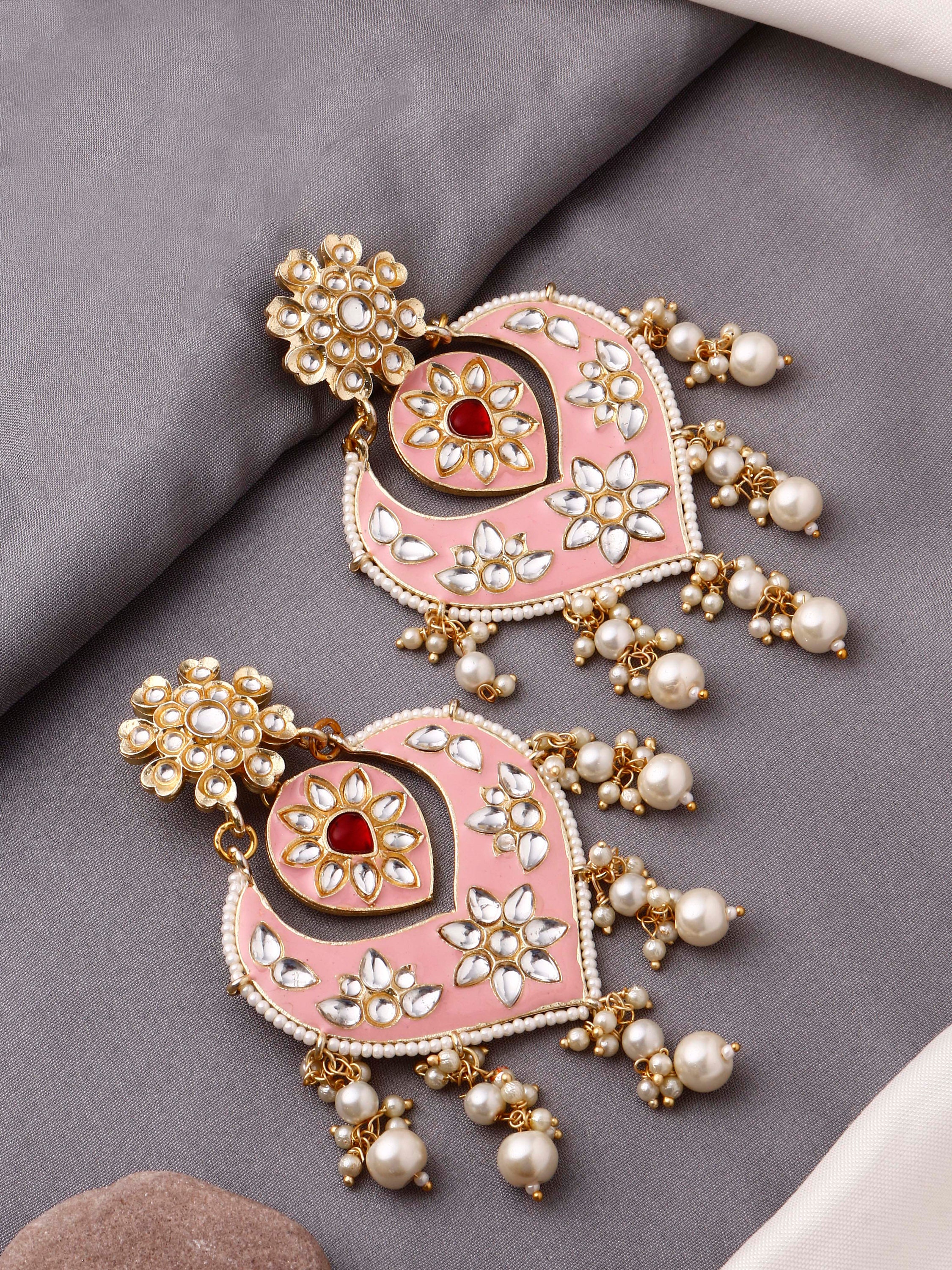 Shop Gold Finish Floral Pink Drop Kundan Earrings by AAKARSHA BY AJAY at  House of Designers – HOUSE OF DESIGNERS