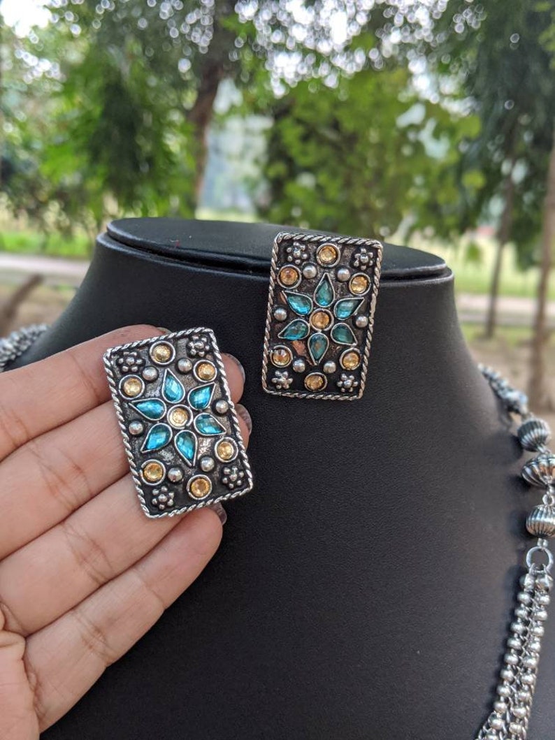 high quality handmade Afghani Jewelery German Silver boho Jewelery,tribal necklace glass stones Afghani necklace and earrings