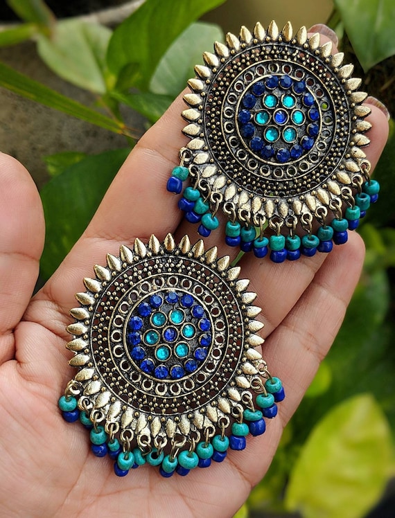 Gold Plated Silver Oxidised Earrings | Silver Oxidized Studs | Oxidised  Jhumkas – The Amethyst Store