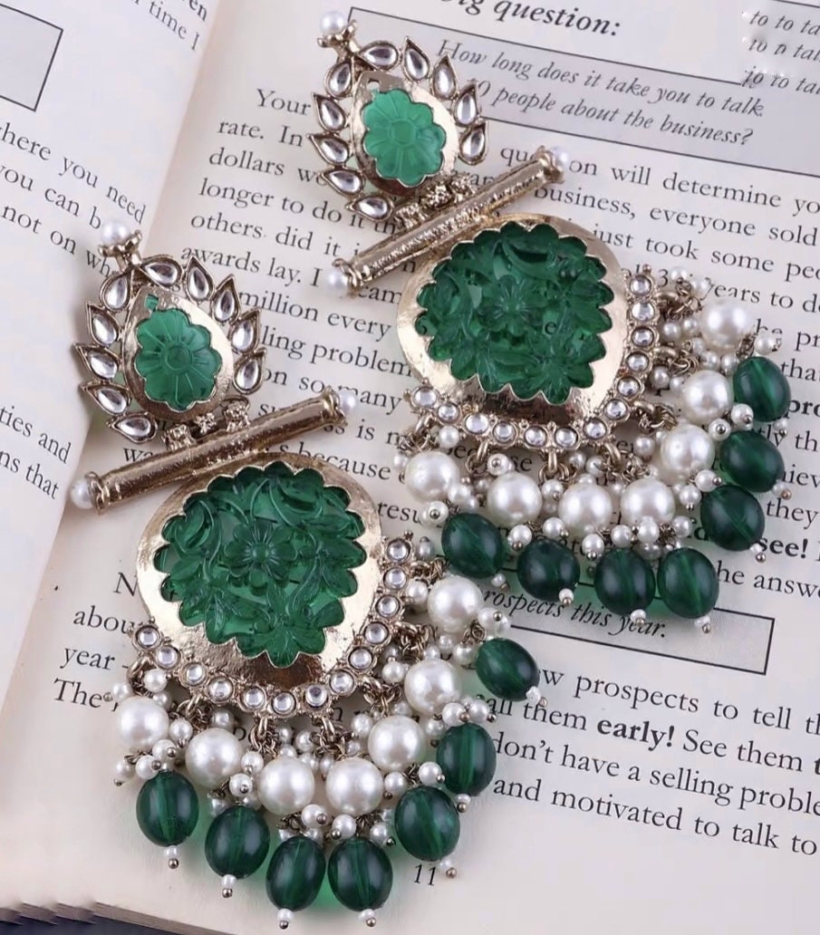 Mint Green Kundan AD Studded Gold Silver Polish Jhumka Earrings