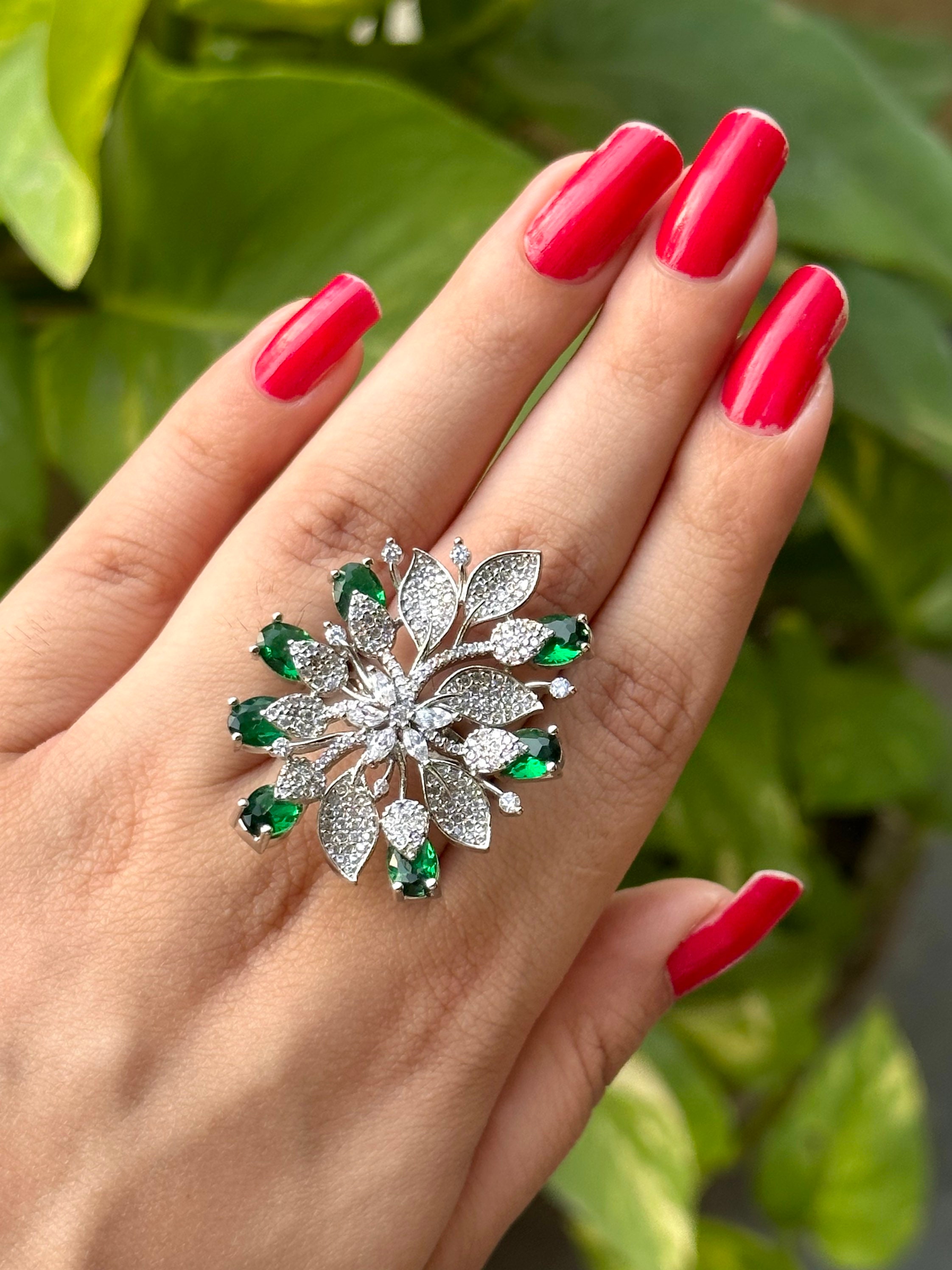 Buy Cocktail Ring, Green Cz Ring, Wedding Jewellery, Green, Dark Green,  Zircon, American Diamond Ring, Adjustable, Engagement Jewellery,emerald  Online in India - Etsy