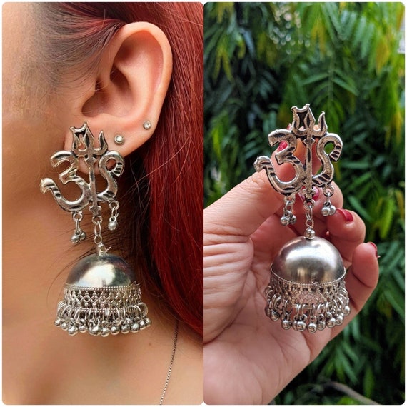 Buy Trishul Earrings jhumkas Oxidised Earrings Handmade scripted