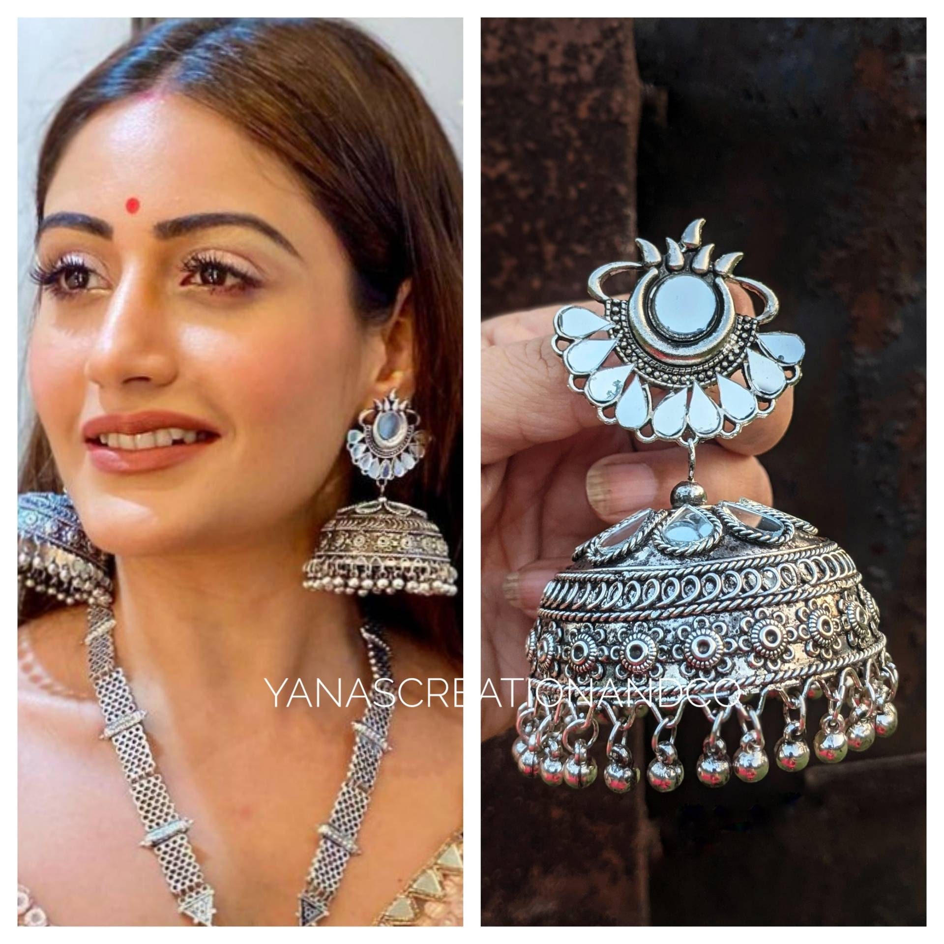Mirror Jhumkas Handmade German Silver high Quality Lightweight