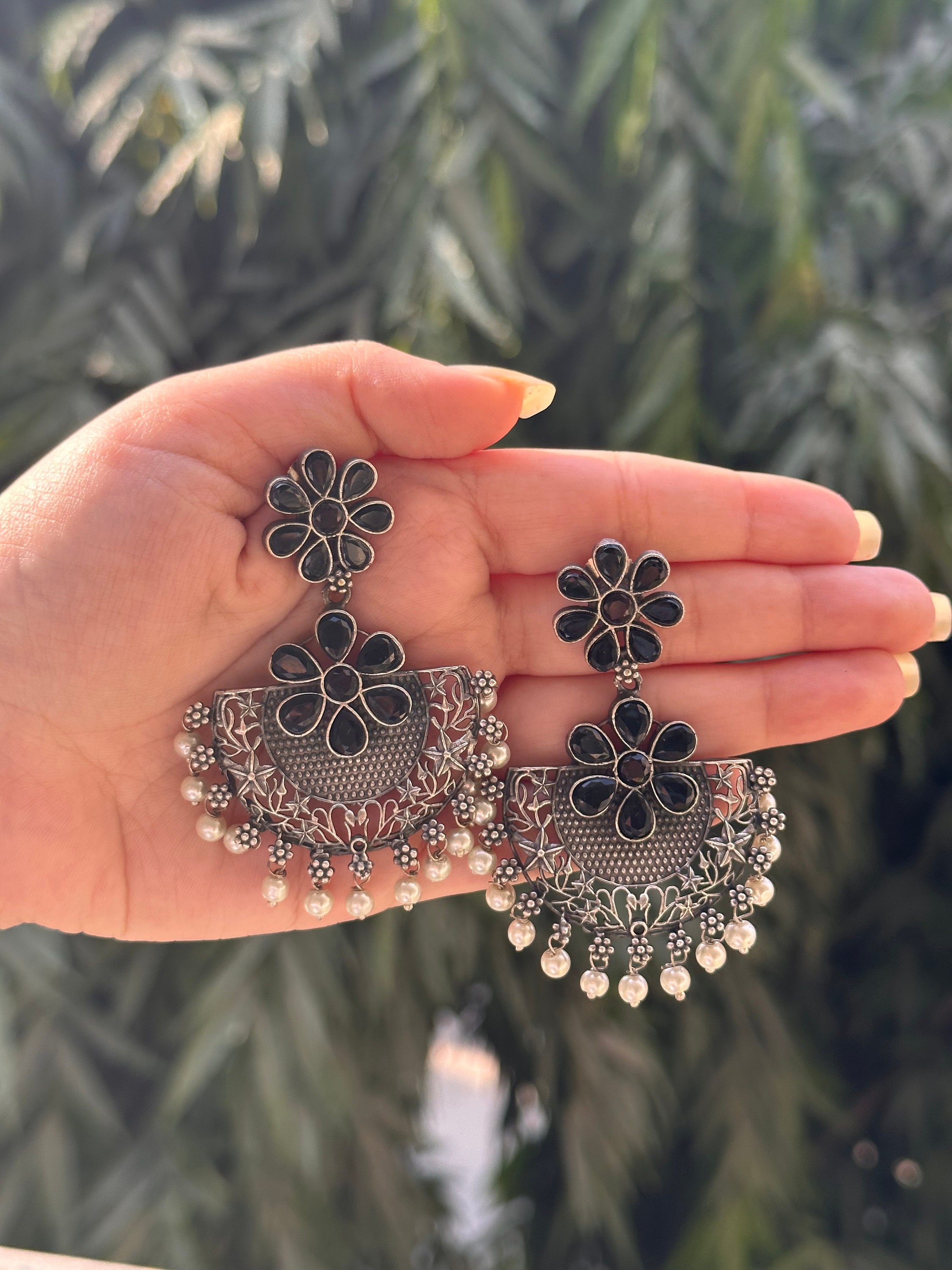 Oxidised earrings tops deals