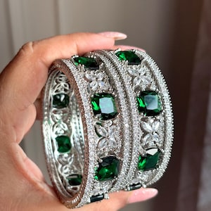 AMARA Emerald green American diamond bangle set AD bangle set of 6 ,zircon bangles,bridal,indian bangles,pakistani bangles wedding jewelery