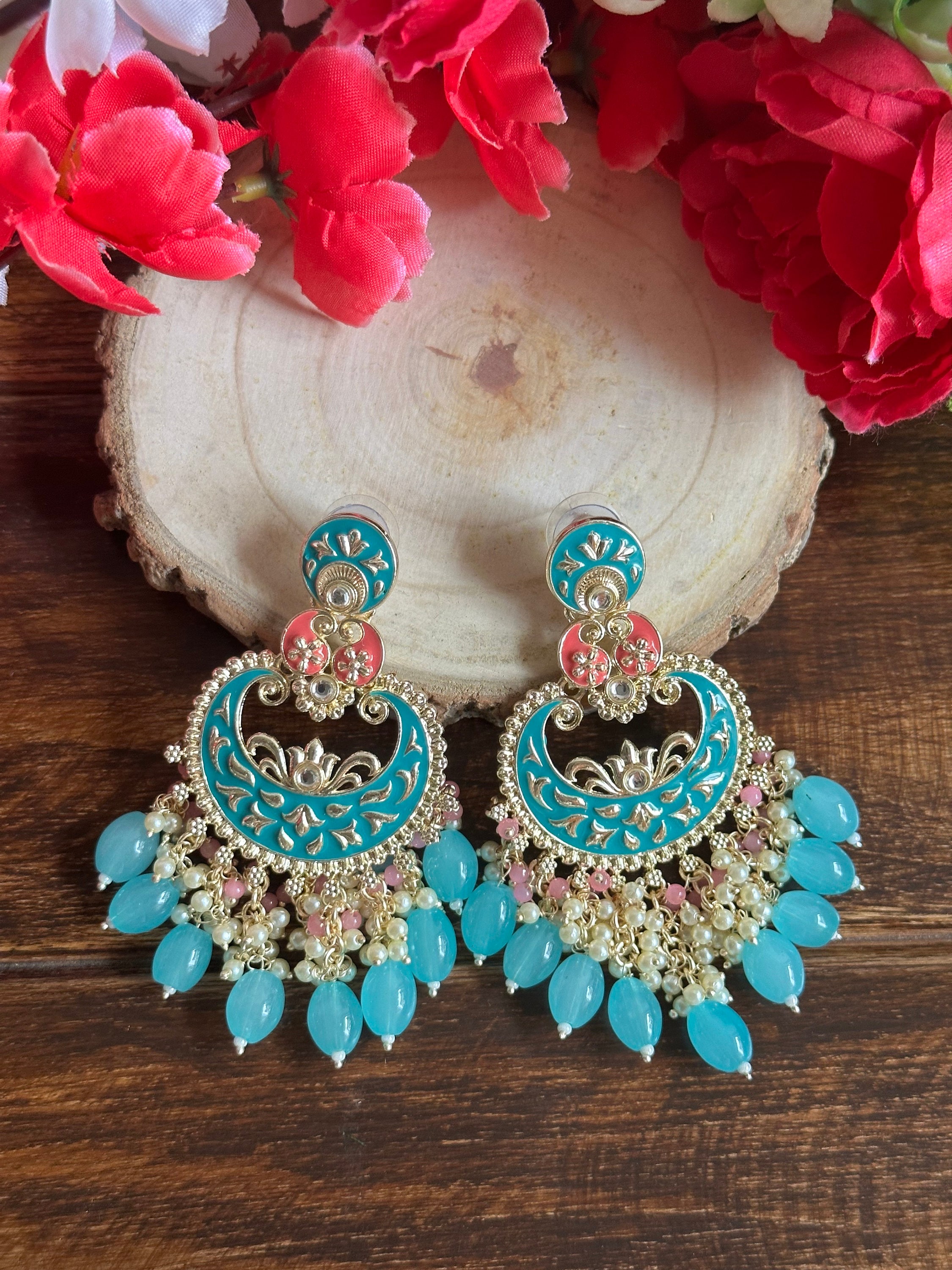Buy YLGU Fashion Antique Sky Blue Color Earrings For Women & Girls For  haldi/Mehandi/Engagement/Wedding/Marriage at Amazon.in