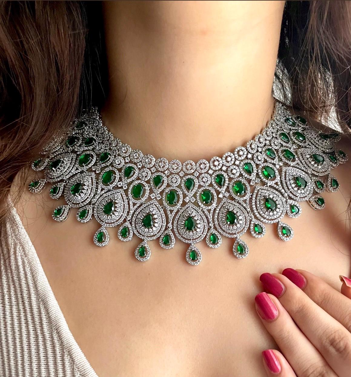 Heavy Diamond Necklace Tanishq Heavy Bridal Emerald Green American