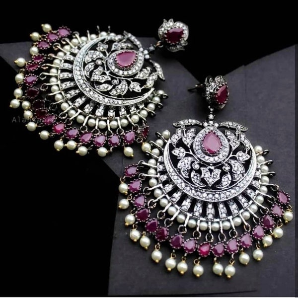 Bijoux indiens, haute qualité, réplique Sabyasachi, boucles d'oreilles en zircone, tenues de fête, collection mariage, fait main, vraies pierres AD, aspect diamant