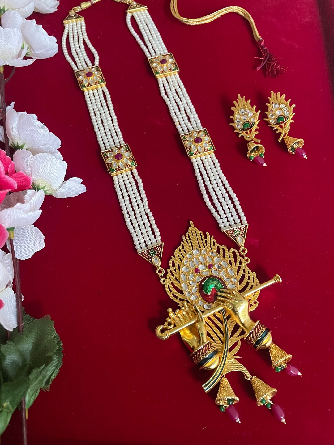 Lord Krishna Handmade Necklace Set, Hindu Deity, God Figure, Pearl ...
