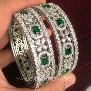 Emerald green American diamond bangle set of 6 cz bangles, AD bangle set,zircon bangles,bridal,indian bangles, pakistani bangles