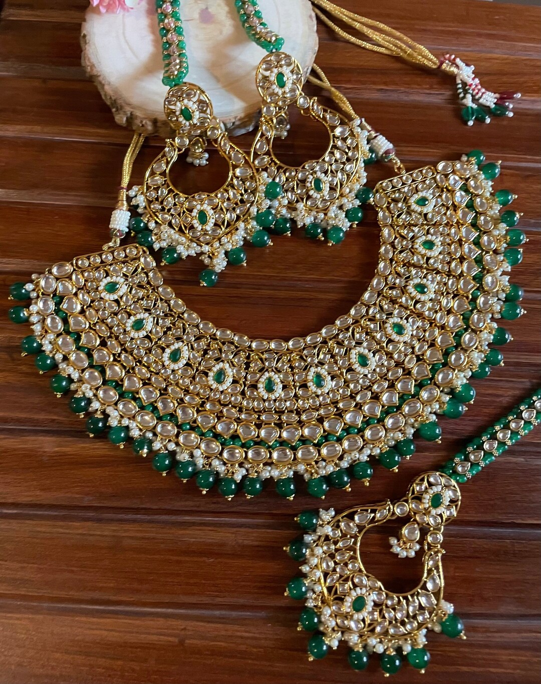 Bridal Heavy Kundan Jewellery Emerald Green Golden wedding