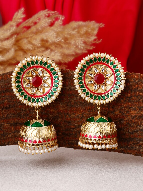 Red and golden earrings deals