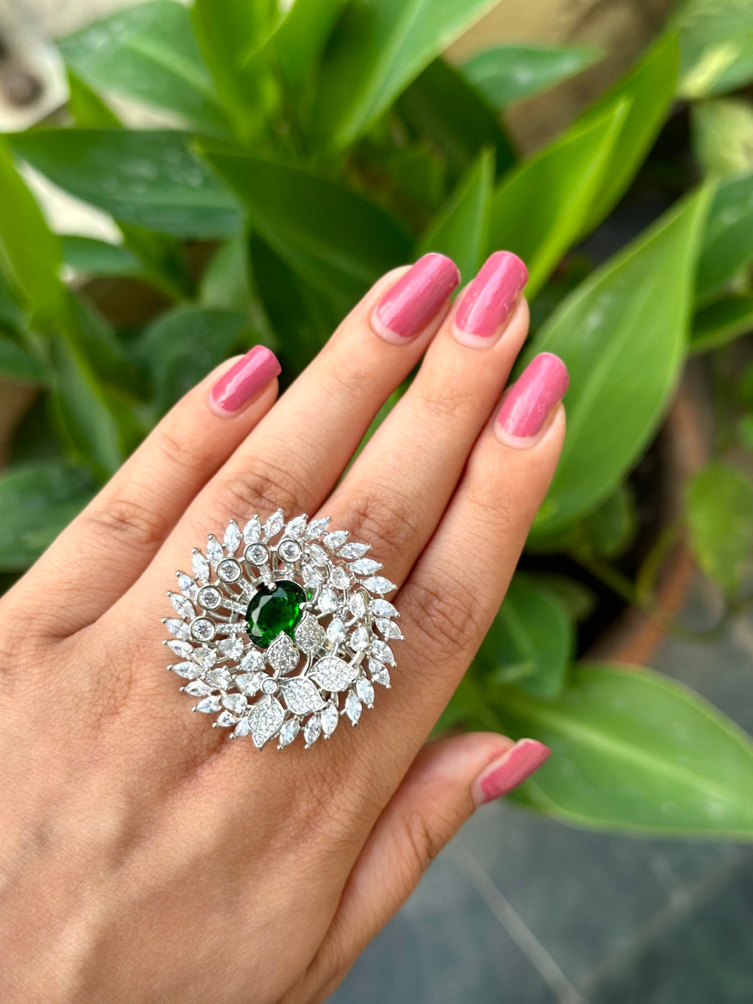 Forest Green Rhinestones Cluster Cocktail Ring Casual Everyday Costume  Jewelry – Anima Boutique