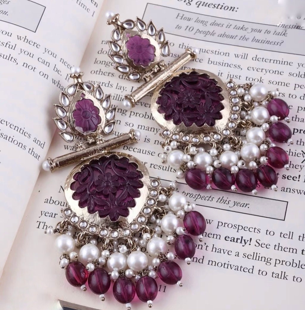 Dark Purple Meenakari Jhumkas – www.thejewelblitz.com