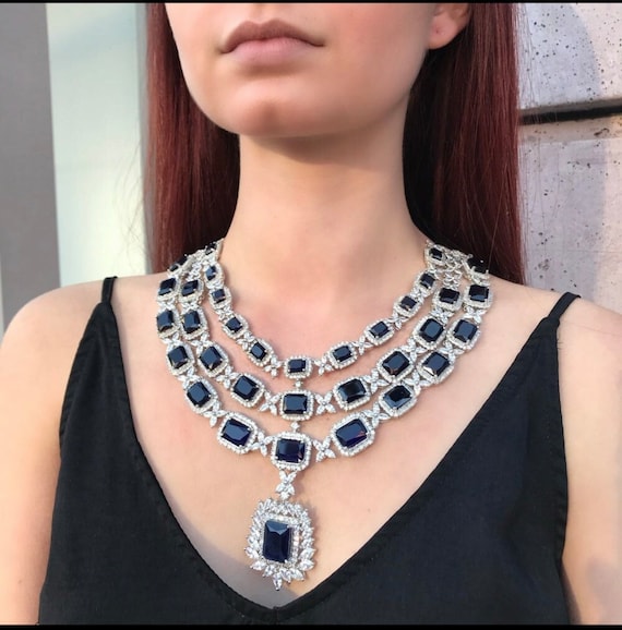 Blue diamond necklace sale set