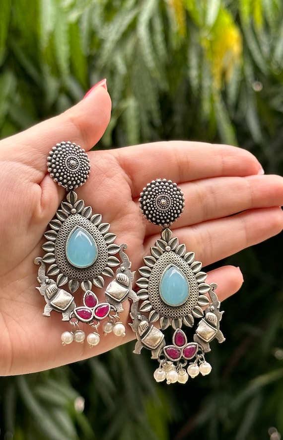 German Silver Simple Afghani Chandbali Earrings - Bevy Pearls