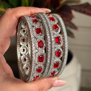 EVA Ruby red American diamond bangle set of 6 cz bangles, AD bangle set,zircon bangles,bridal indian pakistani bangles,wedding jewelry