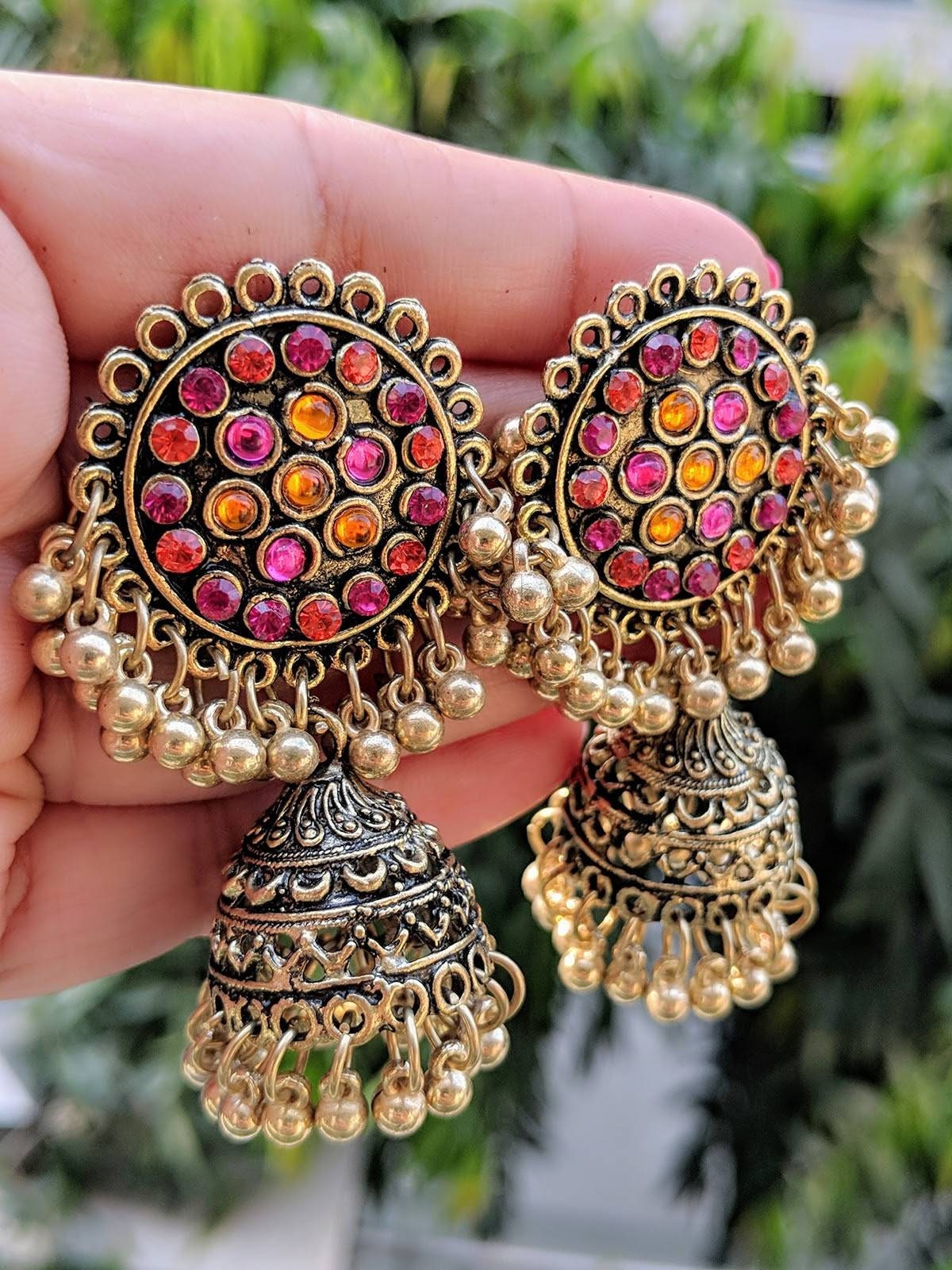 Afghani Jeweleryglass stones studded earrings boho Jewelery | Etsy