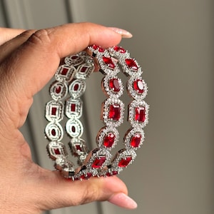 EVA Ruby red American diamond bangle set of 2 cz bangles, AD bangle set,zircon bangles,bridal,indian bangles, pakistani bangles