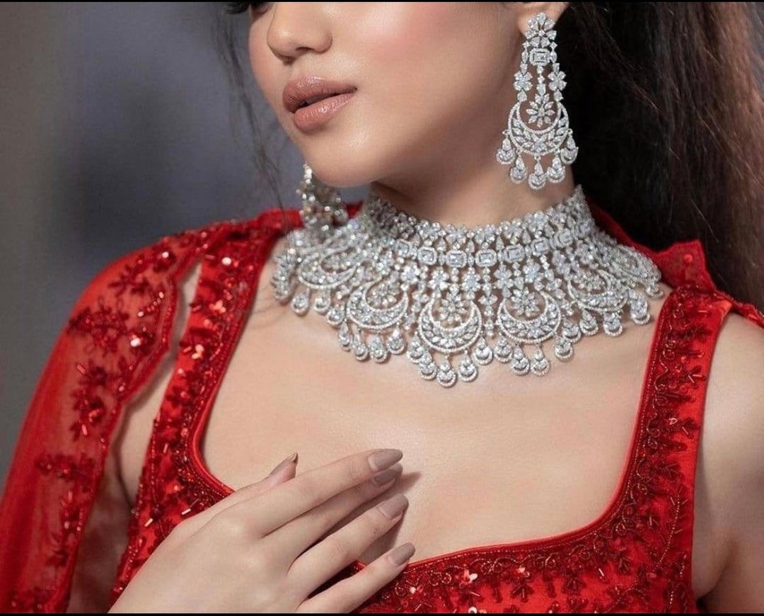 High Quality Faux Diamond Necklace Set Indian Bridal Jewelry Etsy