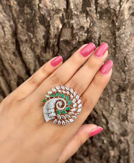 American diamond cocktail ring floral Design | Rose gold rings for wom –  Indian Designs