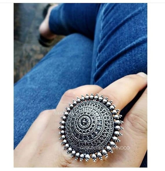 Multicolored Stone Studded German silver Adjustable Ring – StylishKudi