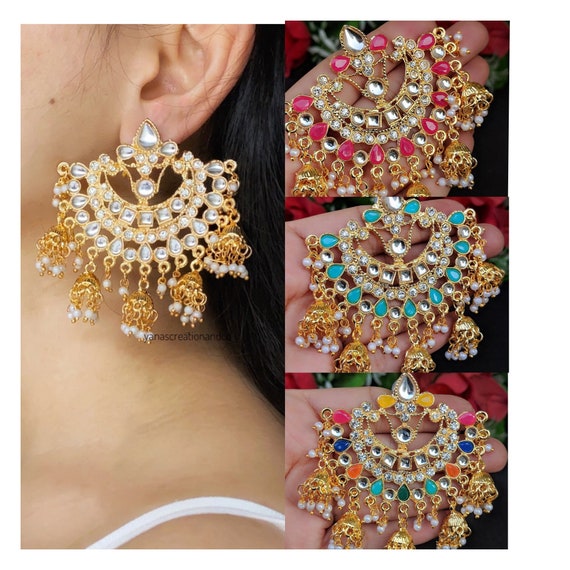 Chaand Earrings With Ear Chain & Maang Tikka Set Desi Bollywood Style Pearl  Drop Indian Jewelry Traditional Bridal Gold Kundan - Etsy