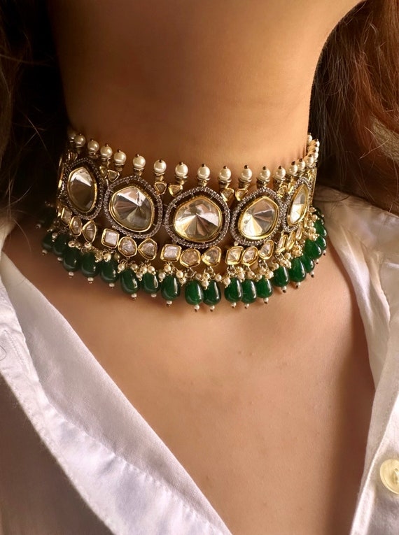 Emerald Green Polki Choker Uncut Polki Wedding Jewellery high